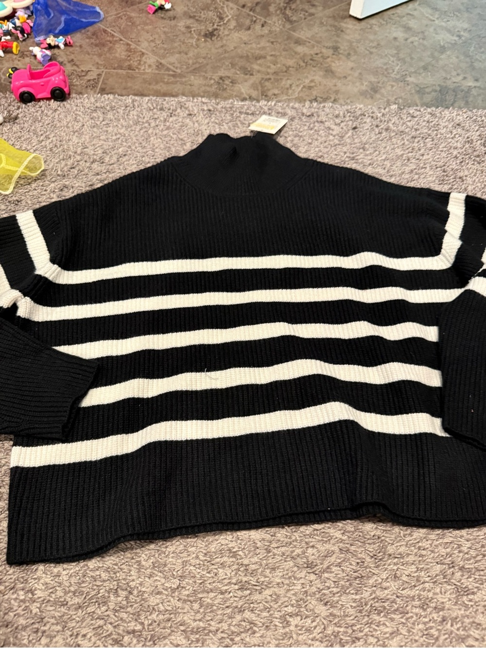 a new day Black & White Striped Turtleneck Sweater